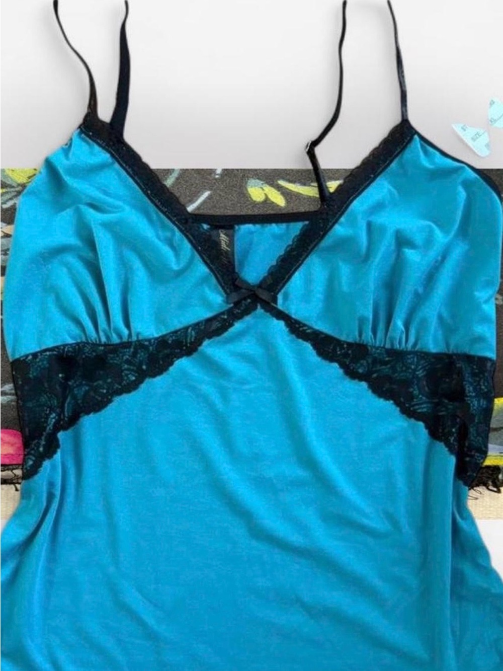 MIDNIGHT COCO Teal WIITH BLACK Lace Trim Camisole